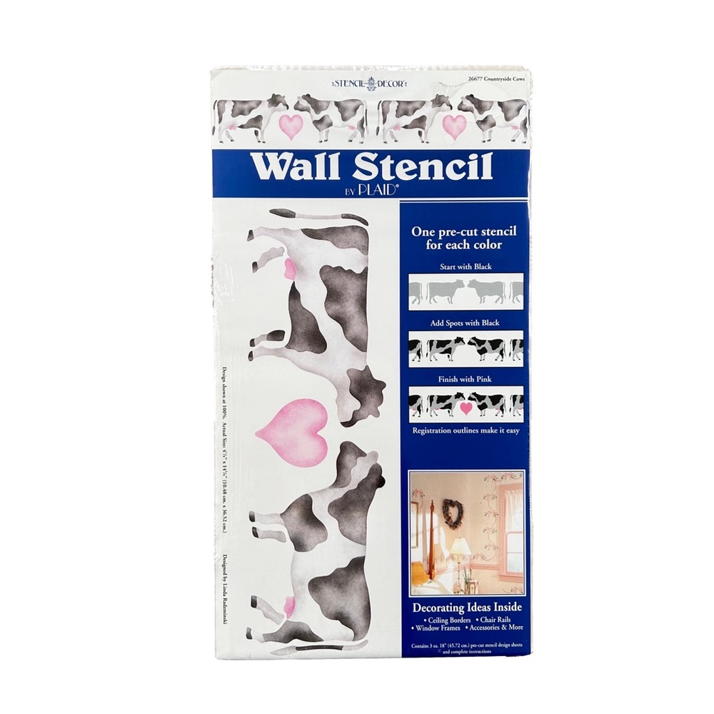 Vtg Countryside Cows 26677 By  Plaid Wall Stencil Decor Decorating 3 Sheets 18”
